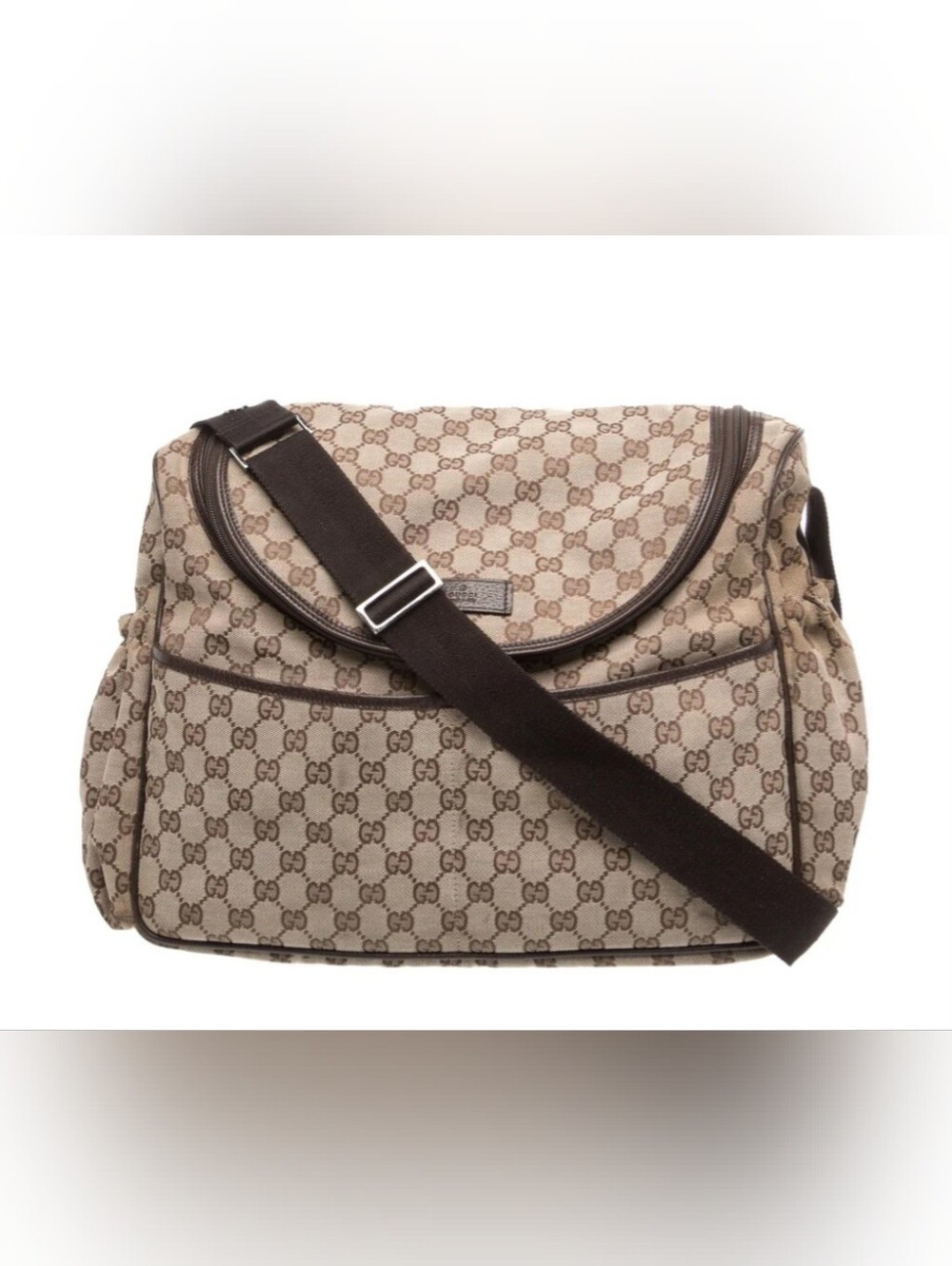 GUCCI Brown and Beige GG Monogram Canvas Diaper Bag